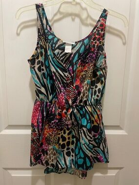 Poetry Teal Black Pink Yellow Abstract Animal Print Top